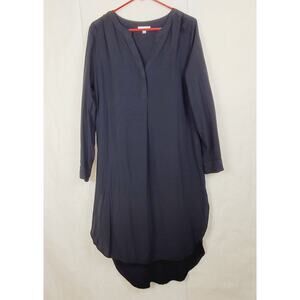 Alex & Lili black split hem popover shirt dress Size Large Lagenlook Minimal